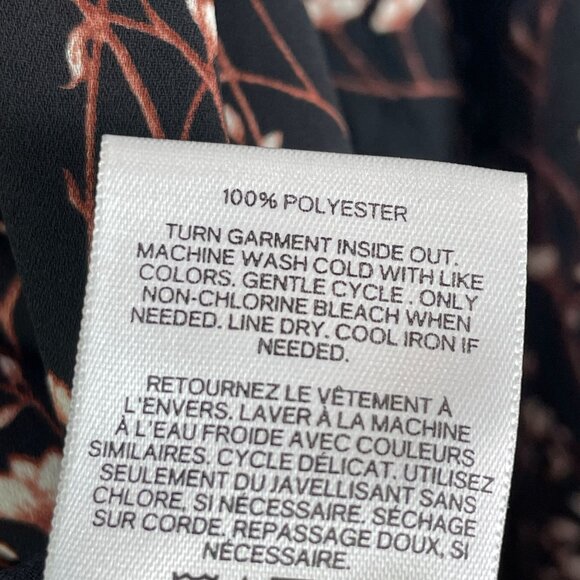 Express Womens Small Floral Zip Front Blouse Roll Tab Sleeve Shirt V Neck - Picture 4 of 8